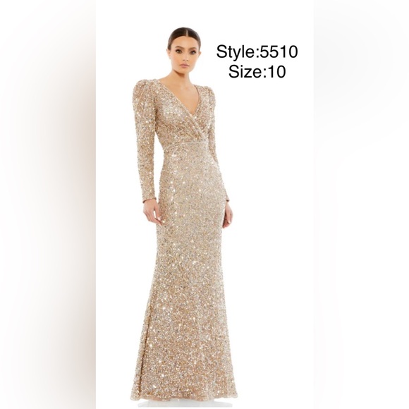 Puff shoulder sequined surplice gown - Picture 1 of 6